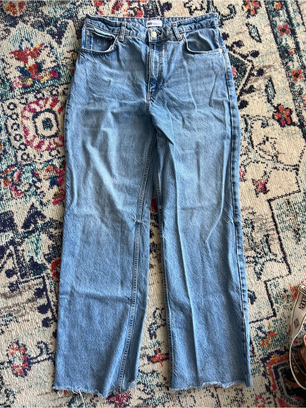 Zara Blue High Waited Straight Leg Jeans